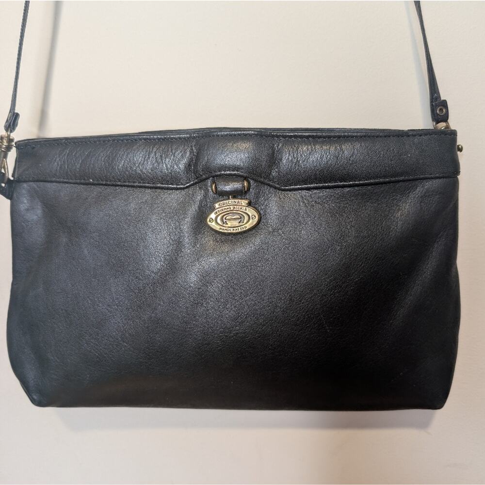 Vintage Etienne Aigner Black Leather Convertible Crossbody Clutch